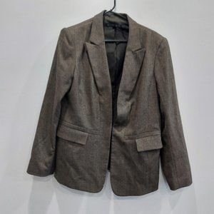 Lafayette 148 Brown Textured Open Front Wool Blazer Size 14